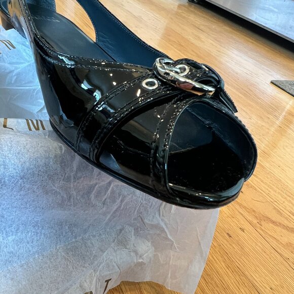 Stuart Weitzman 'Chitchat' Peep Toe Black Patent Leather Ballet Flats ~Size 11~ - Picture 5 of 10